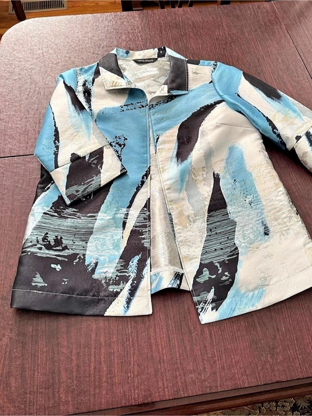 Ming Wang Abstract Print Jacket in Blue & Black